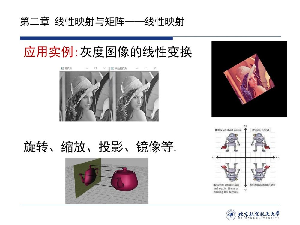 课件 · 应用实例：灰度图像的线性变换（旋转、缩放、投影、镜像）