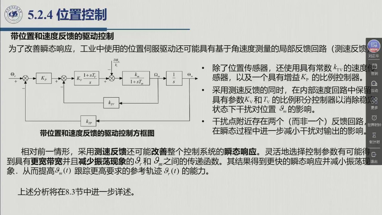 课堂幻灯片 · 01:38:49：带位置和速度反馈的驱动控制方框图（教材图 5.11）——外环位置 + 内环速度（PI）